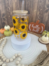 Load image into Gallery viewer, Sunflower Butterfly Glass Cup, Can Glass, Sunflower Cup, Glass Cup