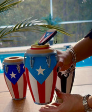 Load image into Gallery viewer, Puerto Rico Conga Can & Bottle Holder 3-in-1 | Blue, Light Blue or Black Flag | 3 Adapters Included + Matching Keychain Opener