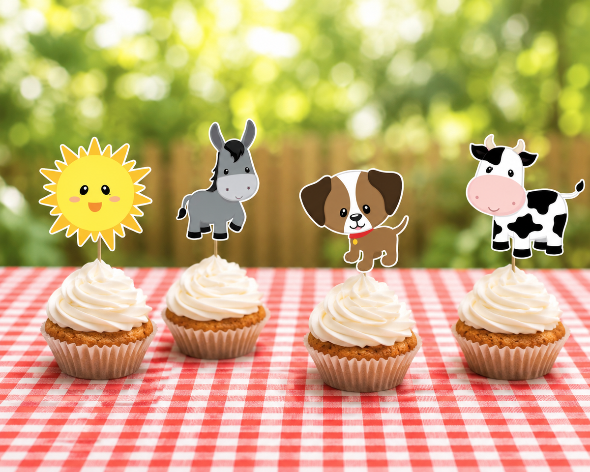 Farm Animals Cupcake Toppers, Barnyard Theme Cupcake Toppers