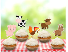Load image into Gallery viewer, Farm Animals Cupcake Toppers, Barnyard Theme Cupcake Toppers