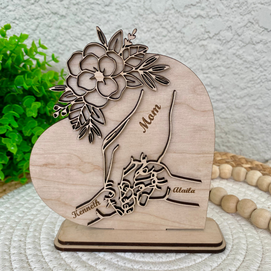 Personalized Mom and Kid Hands Heart Stand
