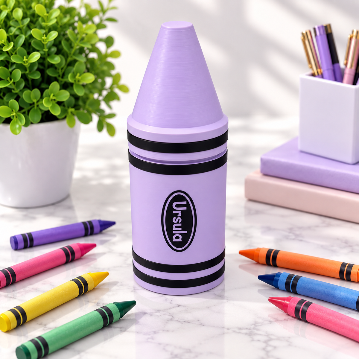 Personalized Crayon Holder with Crayon Sharpener | Custom 3D Printed Crayon Organizer | Kids Art Supply Holder | Teacher Gift