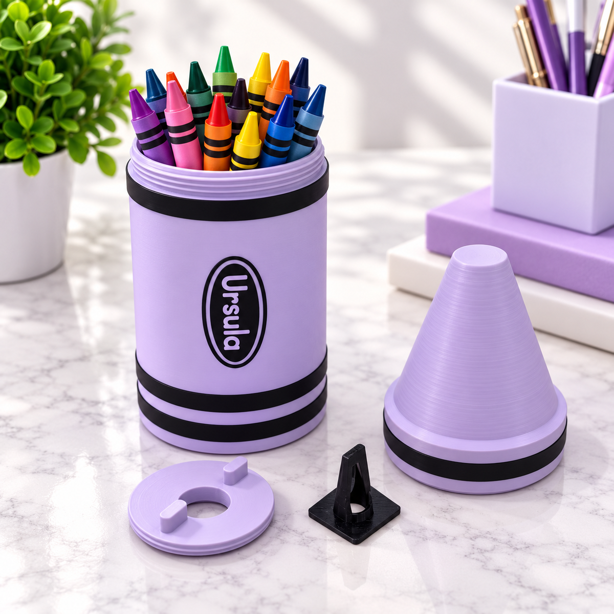 Personalized Crayon Holder with Crayon Sharpener | Custom 3D Printed Crayon Organizer | Kids Art Supply Holder | Teacher Gift