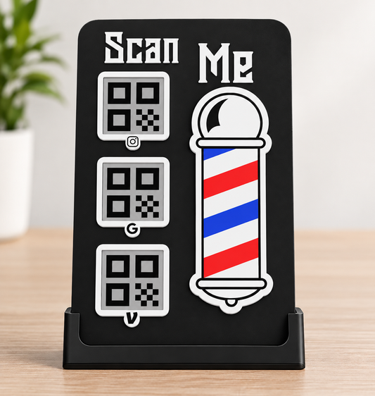 PERSONALIZED BARBER QR CODE STAND | CUSTOM BUSINESS QR DISPLAY