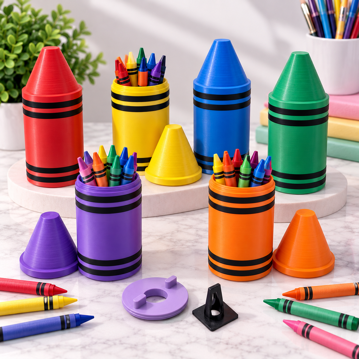 Personalized Crayon Holder with Crayon Sharpener | Custom 3D Printed Crayon Organizer | Kids Art Supply Holder | Teacher Gift