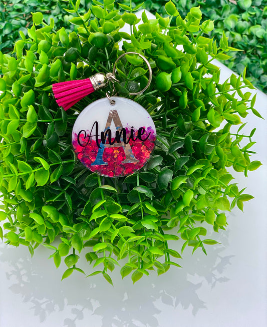 Personalized Bubble Gun Keychain with Tassel, Acrylic Keychain, Glitter Keychain