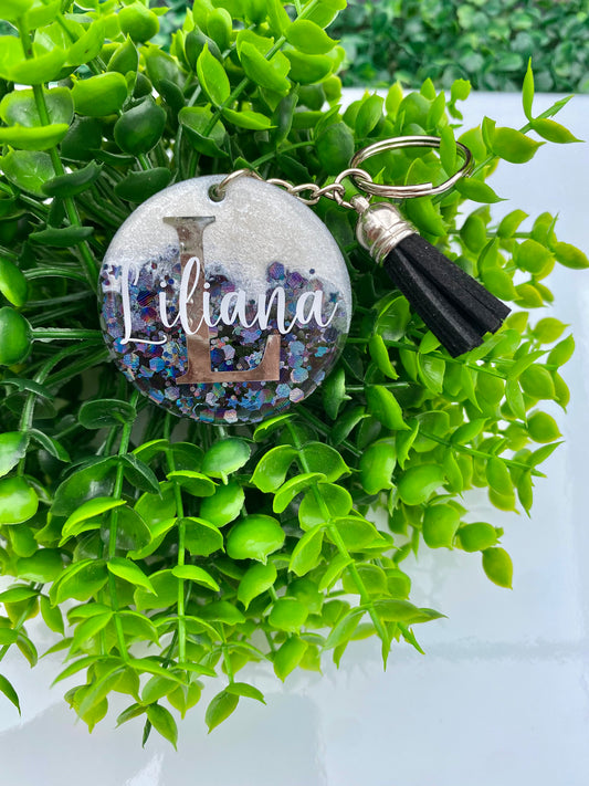 Personalized Midnight Keychain with Tassel, Acrylic Keychain, Glitter Keychain