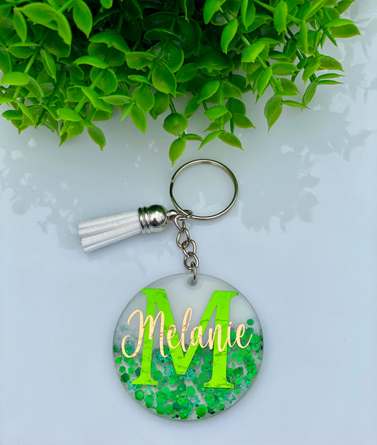 Personalized Jade Keychain with Tassel, Acrylic Keychain, Glitter Keychain