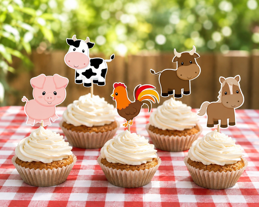 Farm Animals Cupcake Toppers, Barnyard Theme Cupcake Toppers