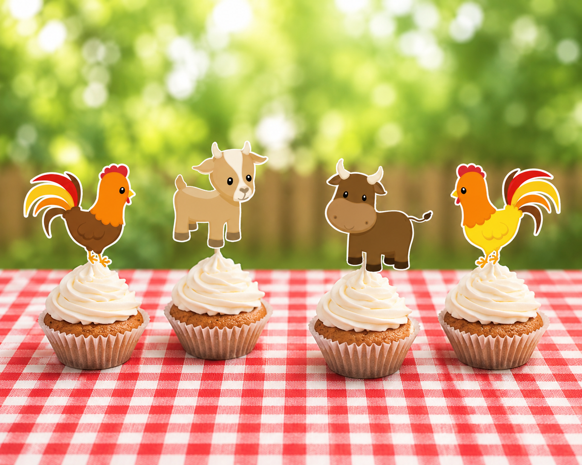 Farm Animals Cupcake Toppers, Barnyard Theme Cupcake Toppers