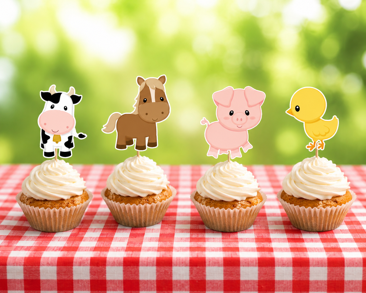 Farm Animals Cupcake Toppers, Barnyard Theme Cupcake Toppers