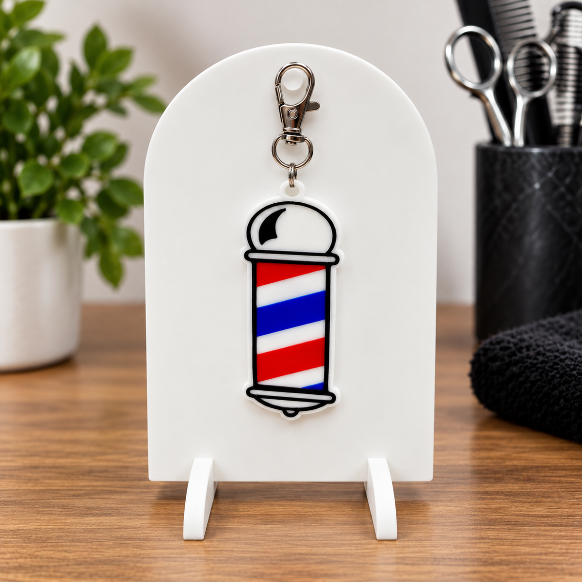 PERSONALIZED BARBER POLE NFC KEYCHAIN