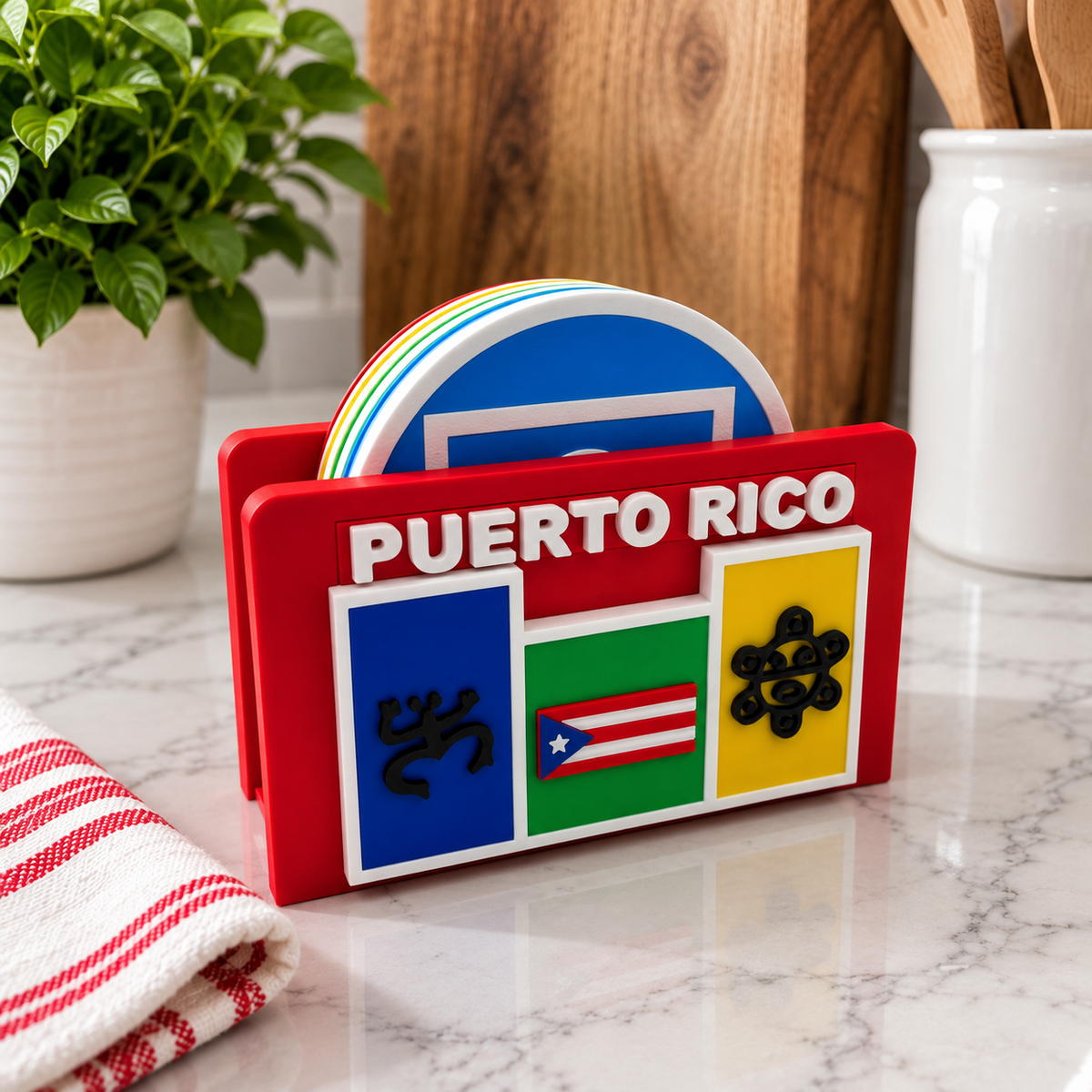 Puerto Rico Coaster Set – Old San Juan Casitas with Holder