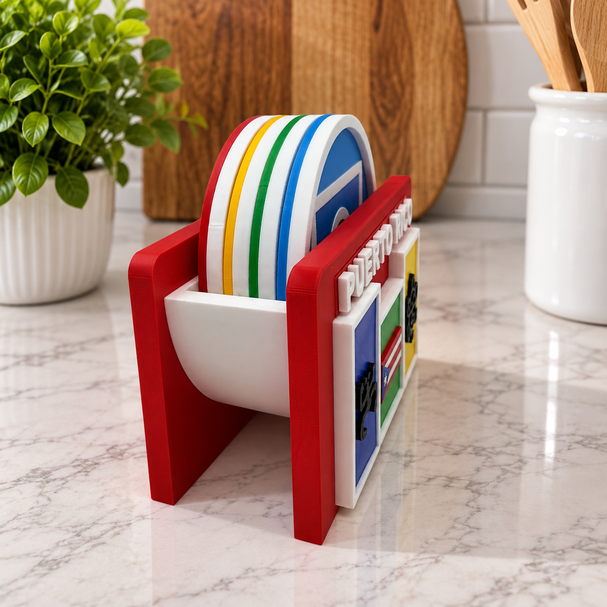Puerto Rico Coaster Set – Old San Juan Casitas with Holder