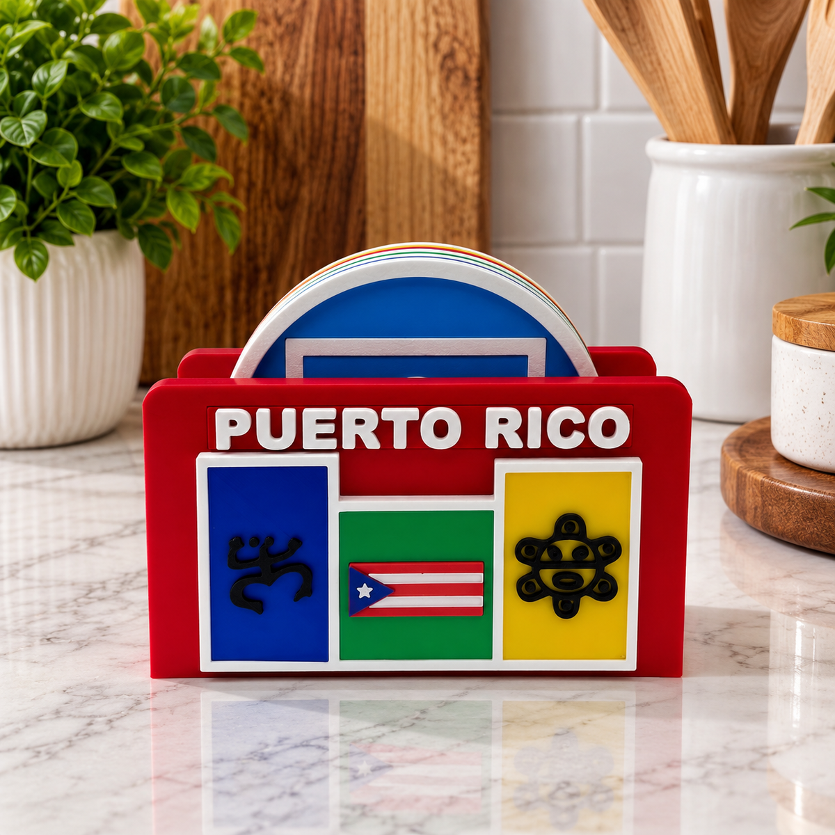 Puerto Rico Coaster Set – Old San Juan Casitas with Holder