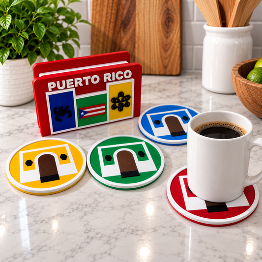 Puerto Rico Coaster Set – Old San Juan Casitas with Holder