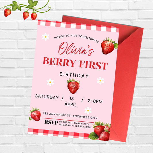 BERRY FIRST BIRTHDAY INVITATION