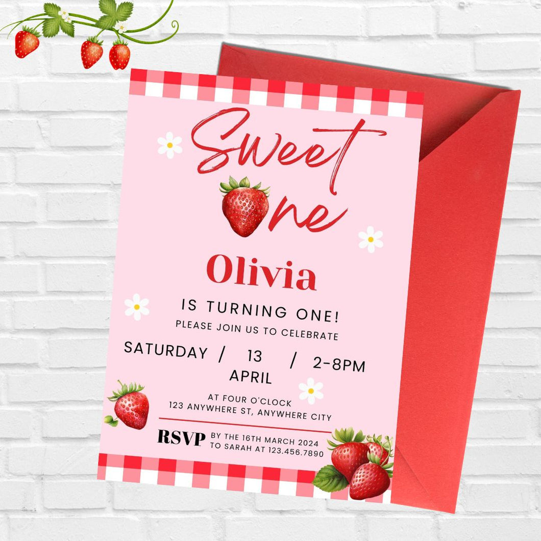 SWEET ONE BIRTHDAY INVITATION, BERRY FIRTS BIRTHDAY