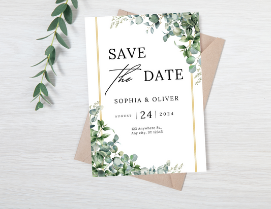 Greenery Save The Date Card, Digital Download